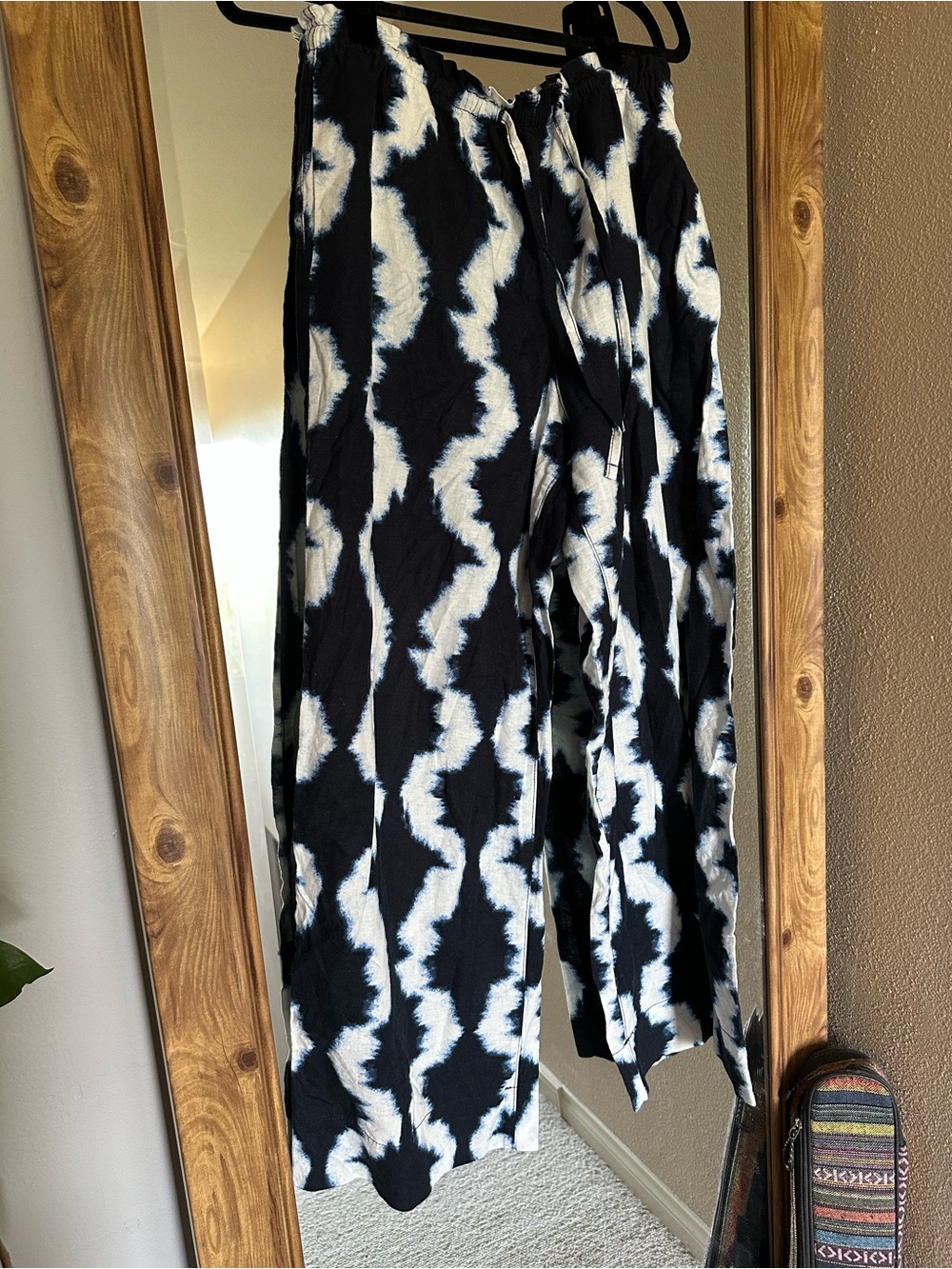 Black and White Tie-Dye Linen Wide Leg Pants